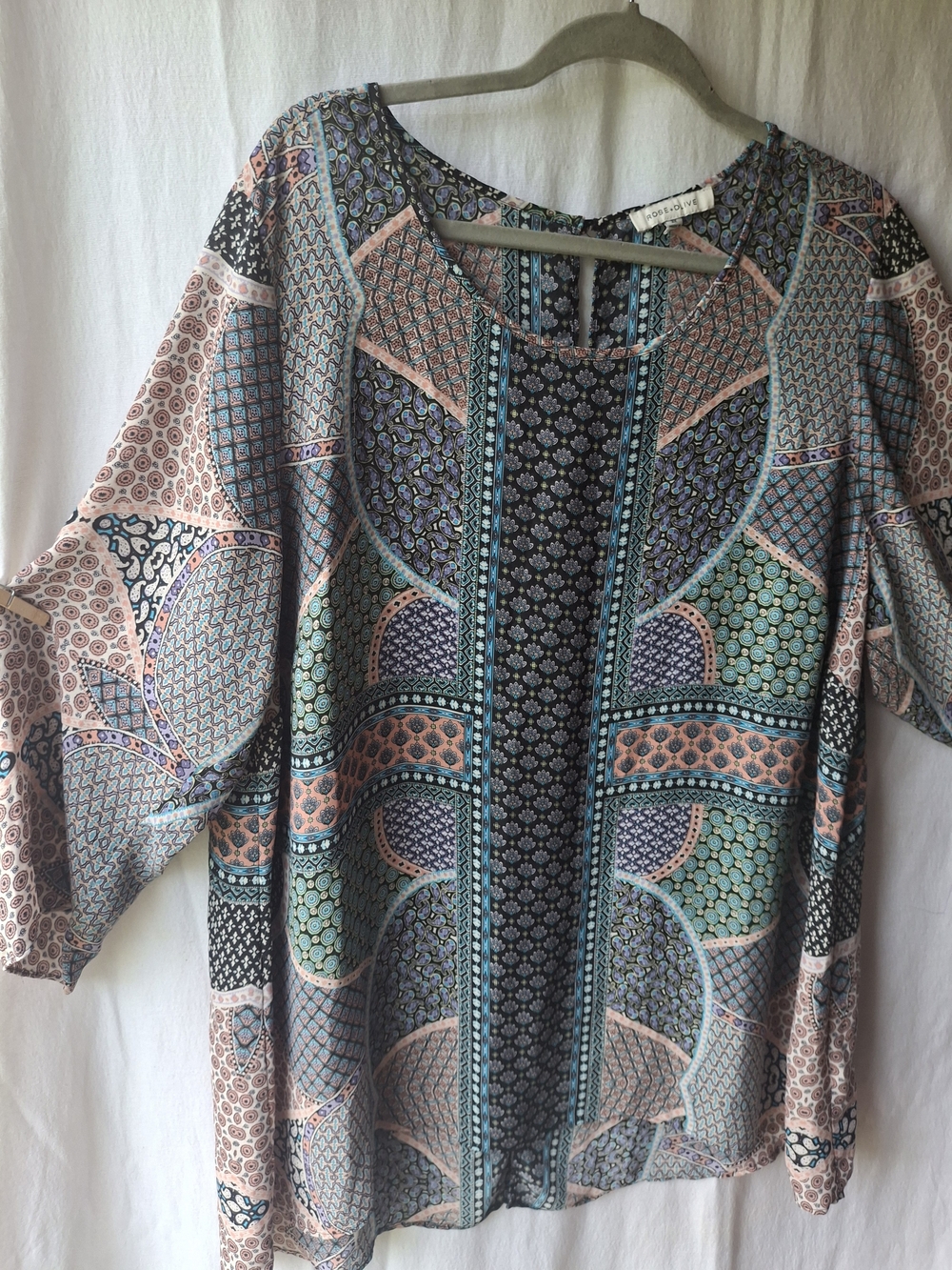Rose & Olive Boho Patchwork Tunic in Pink, Teal & Black